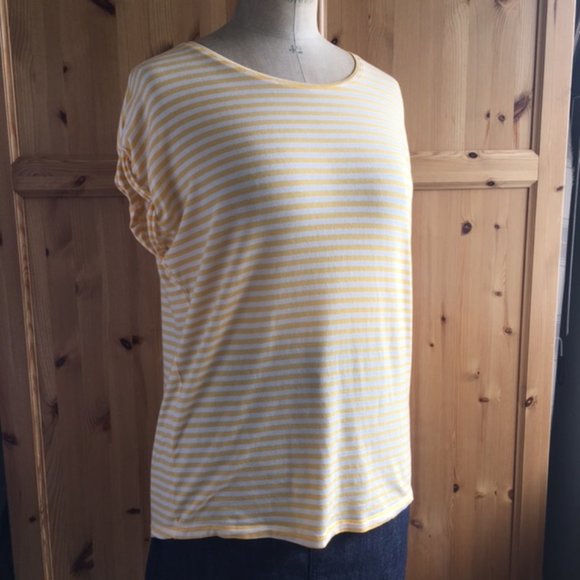 Yellow and White Striped T-shirt French Style Size M - Picture 5 of 8